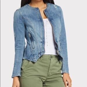 Blank NYC Part Time Lover Jean Jacket Blue Denim Sz S Zip Cuffs